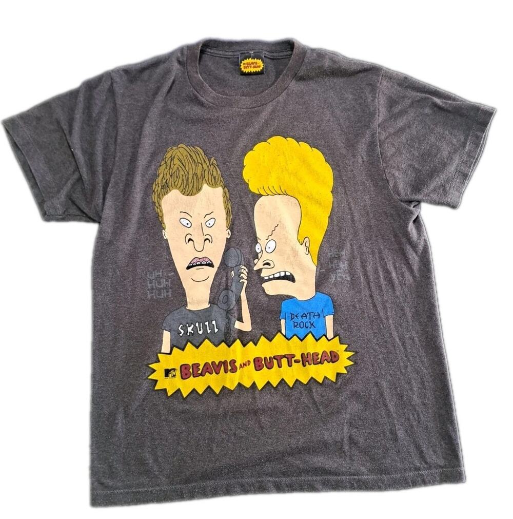Beavis & Butthead Gray Graphic T-Shirt MTV Laughing Making Phone Call Mens Small